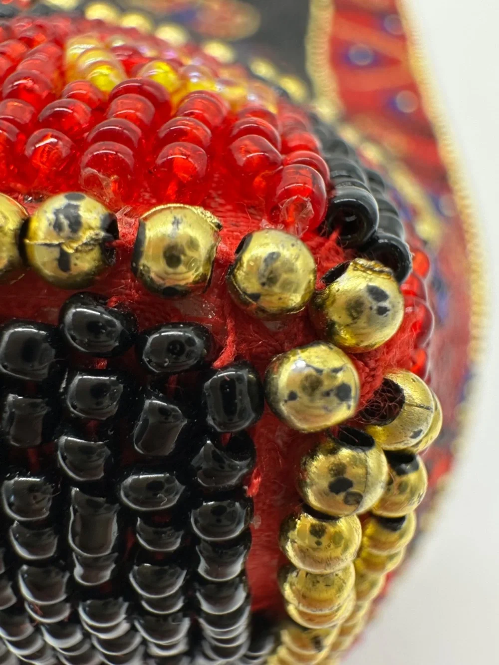 Vintage Large Red Black Gold Beaded Tote Handbag Southwest Geometric Pattern